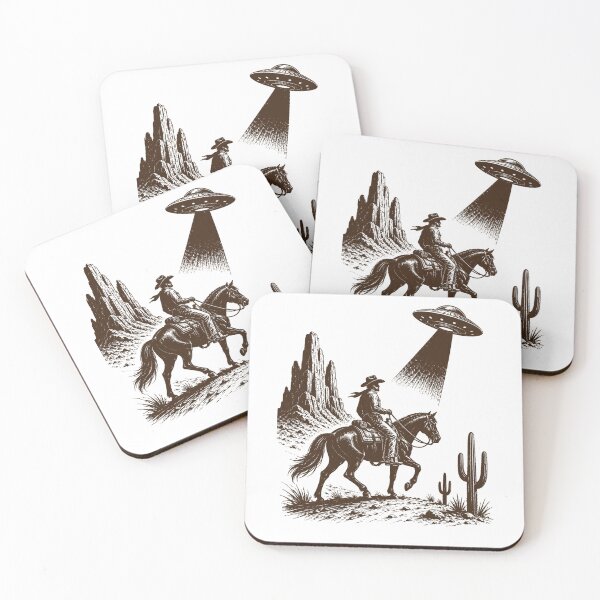 Item preview, Cowboy Meets UFO In Vintage Western Desert Encounter designed and sold by FreshVibe Prints.