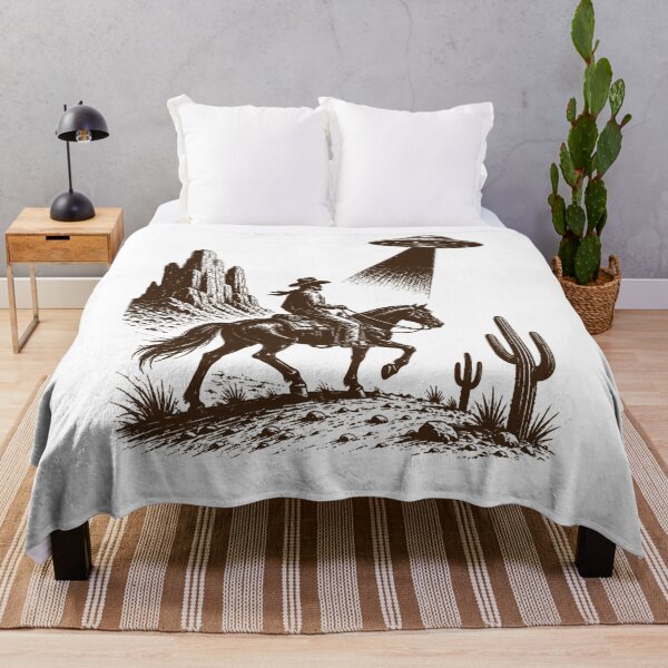 Item preview, Cowboy Meets UFO In Vintage Western Desert Encounter designed and sold by FreshVibe Prints.