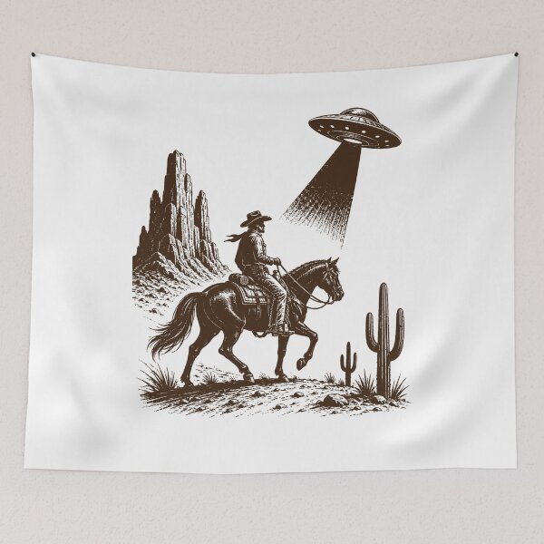 Item preview, Cowboy Meets UFO In Vintage Western Desert Encounter designed and sold by FreshVibe Prints.