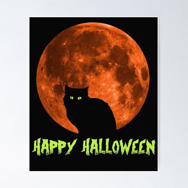 Black Cat | Full Blood Moon | Happy Halloween Poster