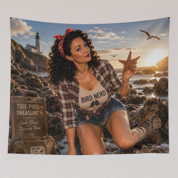 Item preview, Bird Nerd Tide Pool Treasure Hunt | Coastal Pin-Up Beach Explorer designed and sold by Kimberly Palmer.
