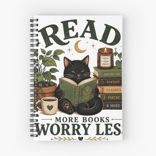 Item preview, Read More Books Worry Less | Cozy Black Cat Reading Vintage Book Lover Design designed and sold by lukes designs.