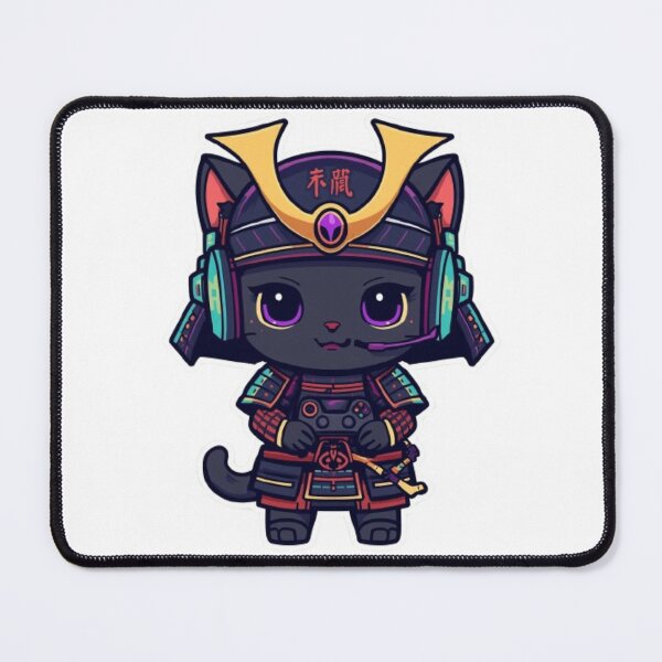 Item preview, Samurai Cat Gaming Sticker | Cute Kawaii Black Kitten with RGB Headset designed and sold by Stylestickers55.