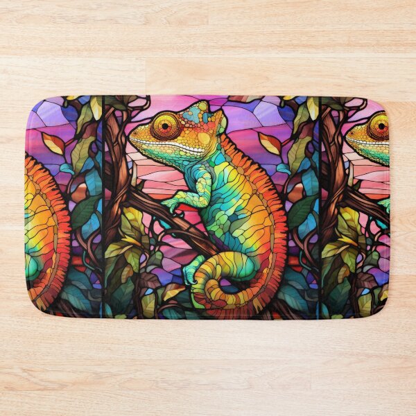 Item preview, Vibrant Rainbow Chameleon Stained Glass Style Lizards Art designed and sold by pinkal.