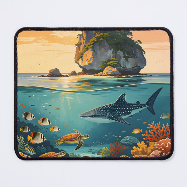 Item preview, Retro tropical sunset poster illustration of Richelieu Rock, Andaman Sea, Thailand. designed and sold by Spirit of Siam.