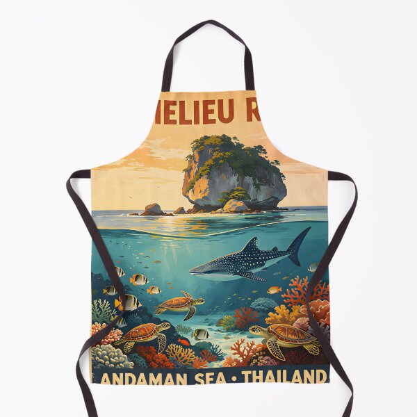 Item preview, Retro tropical sunset poster illustration of Richelieu Rock, Andaman Sea, Thailand. designed and sold by Spirit of Siam.