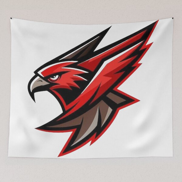 Item preview, Red Falcon in Flight – Aggressive Black and Red Mascot Logo designed and sold by RAYBIL.