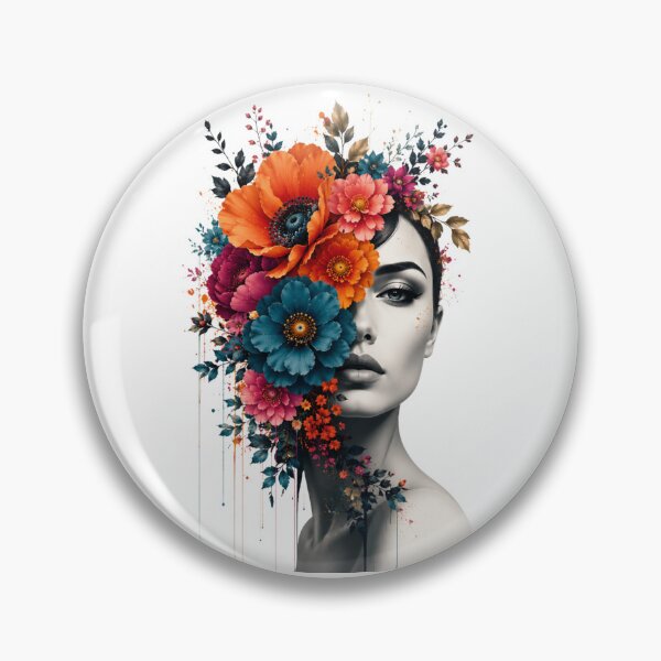 Item preview, Floral Woman Half Face Colorful Flowers Drip Black and White Art Print designed and sold by Leogasup.