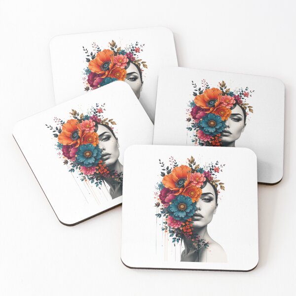 Item preview, Floral Woman Half Face Colorful Flowers Drip Black and White Art Print designed and sold by Leogasup.