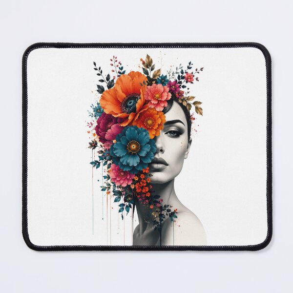 Item preview, Floral Woman Half Face Colorful Flowers Drip Black and White Art Print designed and sold by Leogasup.