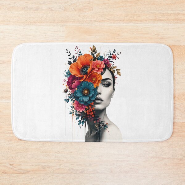 Item preview, Floral Woman Half Face Colorful Flowers Drip Black and White Art Print designed and sold by Leogasup.