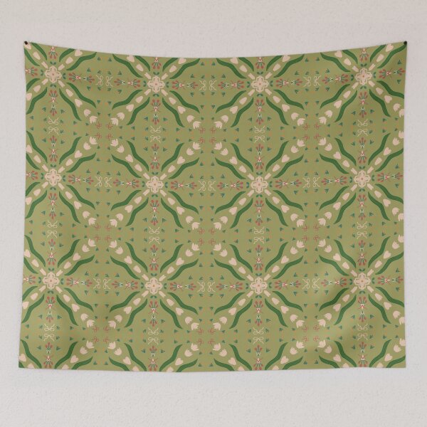 Item preview, Green Folk Floral Tile — Blue Lemon Studio Original Illustration designed and sold by BluelemonStudio.