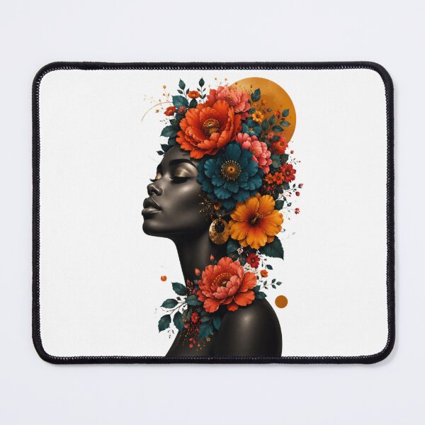 Item preview, Black Woman Floral Profile Golden Sun Colorful Flowers Wall Art Print designed and sold by Leogasup.