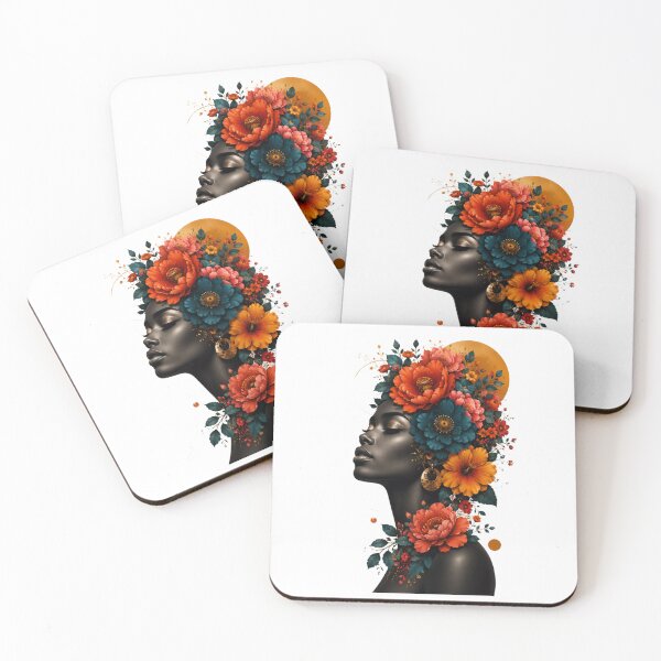 Item preview, Black Woman Floral Profile Golden Sun Colorful Flowers Wall Art Print designed and sold by Leogasup.