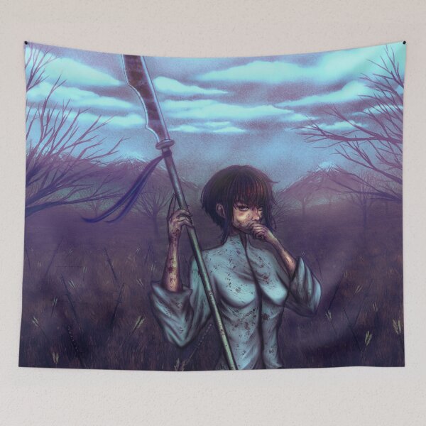 Item preview, Girl in empty battlefield holding naginata weapon designed and sold by Witseart.