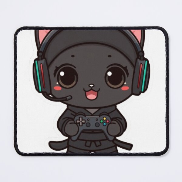 Item preview, Cute Ninja Gamer Cat Kawaii Sticker | Black Kitten with RGB Headphones designed and sold by Stylestickers55.