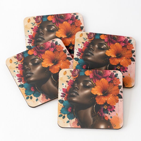 Item preview, Black Woman Floral Watercolor Background Colorful Flowers Wall Art Print designed and sold by Leogasup.