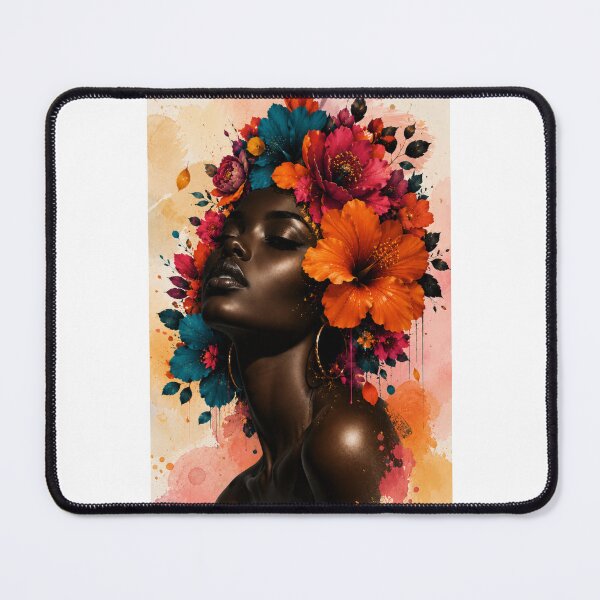 Item preview, Black Woman Floral Watercolor Background Colorful Flowers Wall Art Print designed and sold by Leogasup.