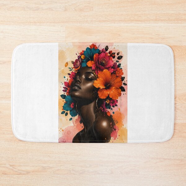 Item preview, Black Woman Floral Watercolor Background Colorful Flowers Wall Art Print designed and sold by Leogasup.