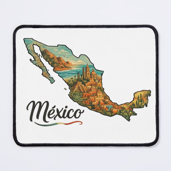 Item preview, Mexico Map Collage Art with Pyramids and Landscape designed and sold by BrainCurves.