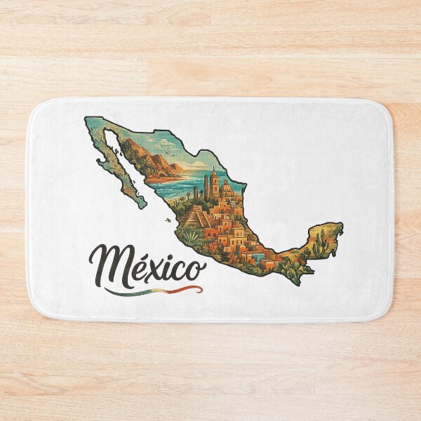 Item preview, Mexico Map Collage Art with Pyramids and Landscape designed and sold by BrainCurves.