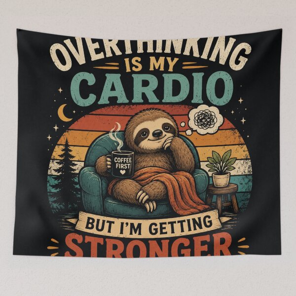 Item preview, Overthinking Is My Cardio Sloth T-Shirt | Funny Anxiety & Coffee Lover Graphic Tee | Cute Retro Mental Health Humor Gift designed and sold by lukes designs.