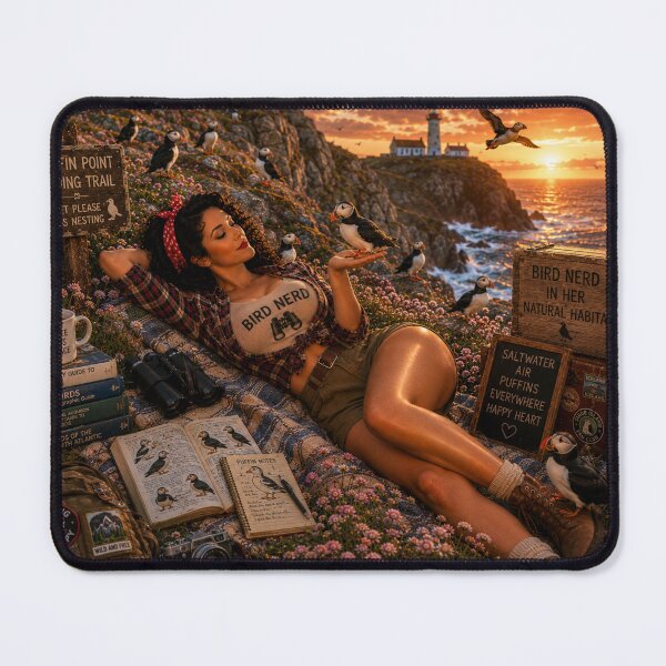 Item preview, Bird Nerd Pin-Up: Puffin Point Sunset designed and sold by Kimberly Palmer.