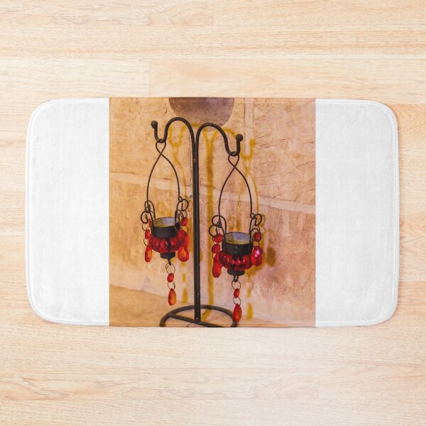 Item preview, Red Crystal Candle Holders On Iron Stand Against Stone Wall Decorative Tealight Display designed and sold by Nmallia.