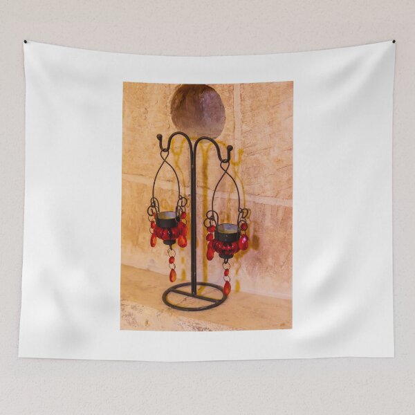 Item preview, Red Crystal Candle Holders On Iron Stand Against Stone Wall Decorative Tealight Display designed and sold by Nmallia.