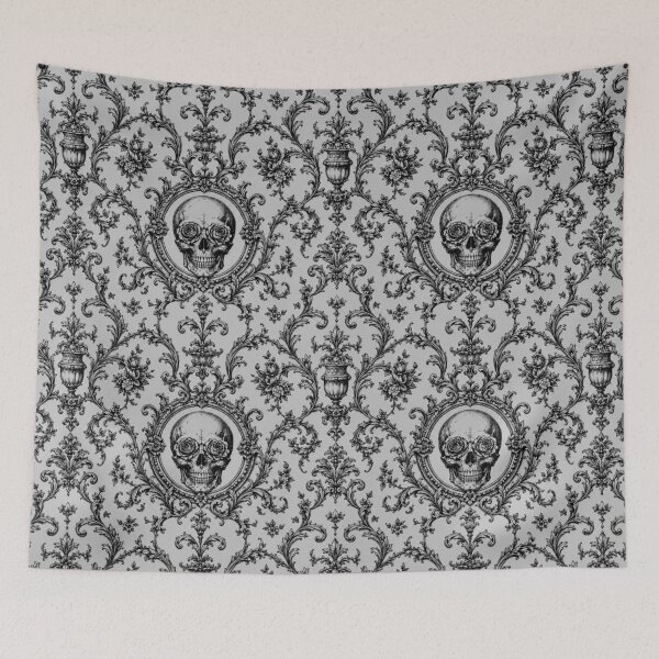 Item preview, Silver Monochrome Gothic Skull Damask - Elegant Floral Macabre Art designed and sold by cabuks.