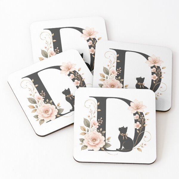 Item preview, Floral Letter D with Black Cat | Elegant Botanical Monogram | Vintage Alphabet Design designed and sold by MoodLay.