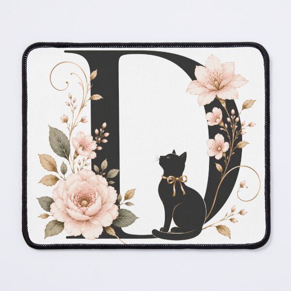 Item preview, Floral Letter D with Black Cat | Elegant Botanical Monogram | Vintage Alphabet Design designed and sold by MoodLay.