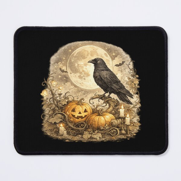 Item preview, Halloween Raven Under Full Moon | Gothic Crow & Pumpkins | Vintage Spooky Autumn Cottagecore Gift designed and sold by MrDev.