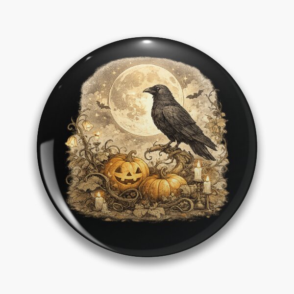 Item preview, Halloween Raven Under Full Moon | Gothic Crow & Pumpkins | Vintage Spooky Autumn Cottagecore Gift designed and sold by MrDev.