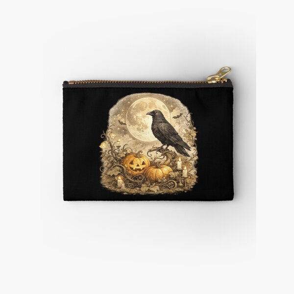Item preview, Halloween Raven Under Full Moon | Gothic Crow & Pumpkins | Vintage Spooky Autumn Cottagecore Gift designed and sold by MrDev.