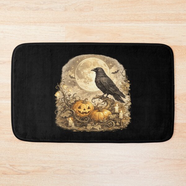 Item preview, Halloween Raven Under Full Moon | Gothic Crow & Pumpkins | Vintage Spooky Autumn Cottagecore Gift designed and sold by MrDev.