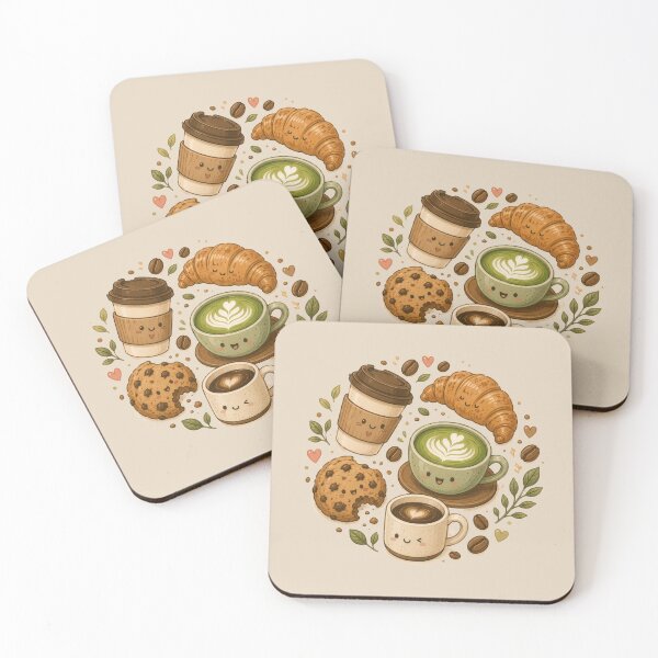 Item preview, Cozy Café Treats | Coffee, Matcha & Croissant Kawaii Illustration designed and sold by BlackShopps.