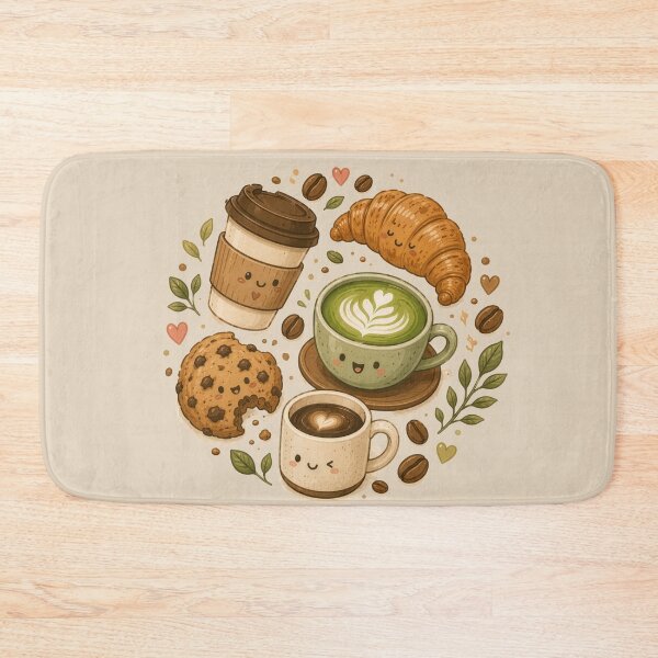 Item preview, Cozy Café Treats | Coffee, Matcha & Croissant Kawaii Illustration designed and sold by BlackShopps.