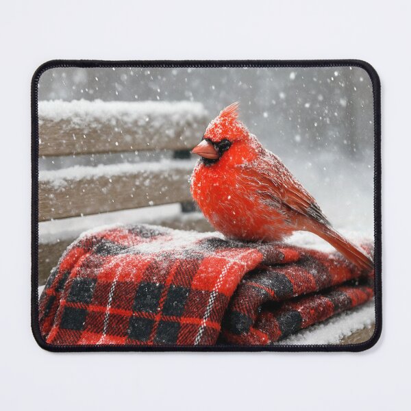 Item preview, Red Cardinal on a Plaid Blanket in Snowflakes designed and sold by Maria Dryfhout.
