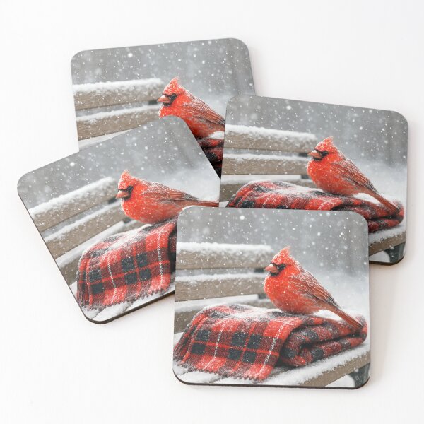 Item preview, Red Cardinal on a Plaid Blanket in Snowflakes designed and sold by Maria Dryfhout.