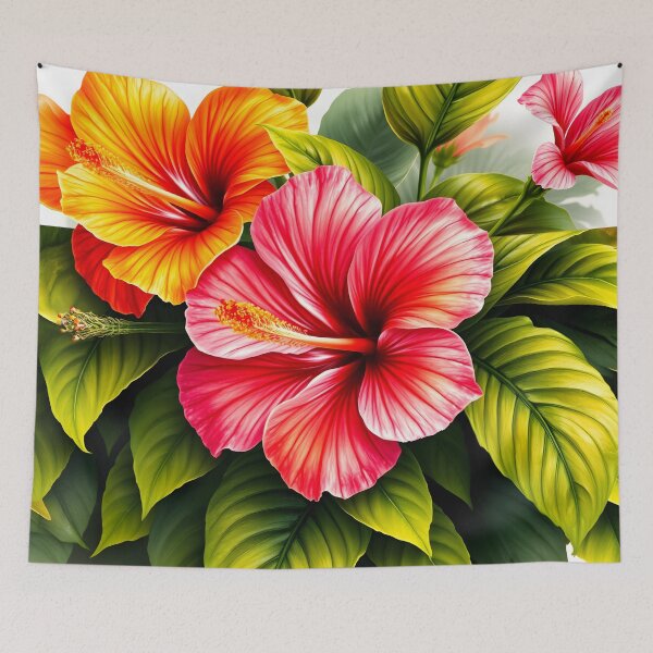 Item preview, Tropical Hibiscus and Lush Leaves Pattern designed and sold by CooksCreators.