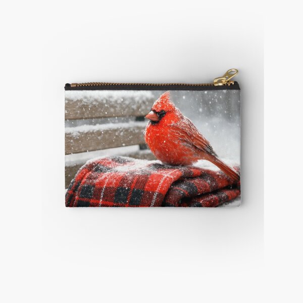 Item preview, Red Cardinal on a Plaid Blanket in Snowflakes designed and sold by Maria Dryfhout.