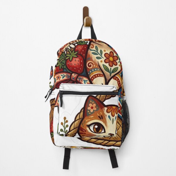 Item preview, Cute Folk Art Cat Strawberry Basket designed and sold by Iampoji.