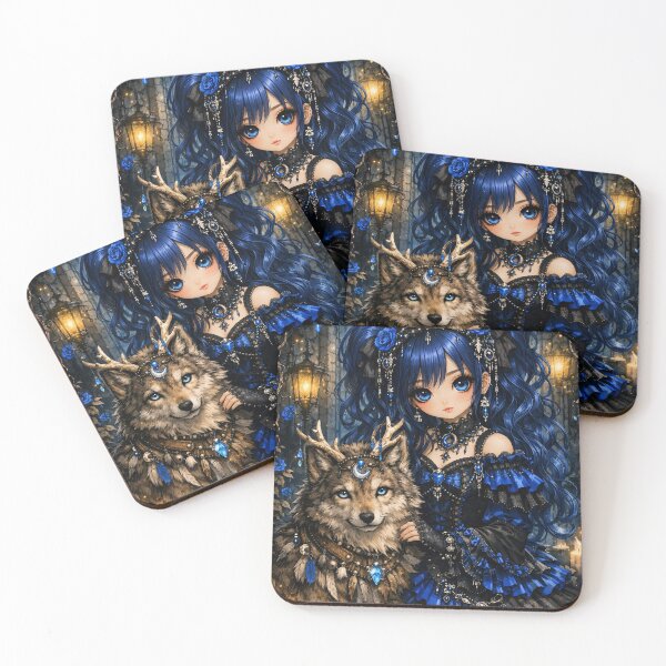 Item preview, Mystical Anime Lady with Wolf Guardian designed and sold by PureVibeStudio.