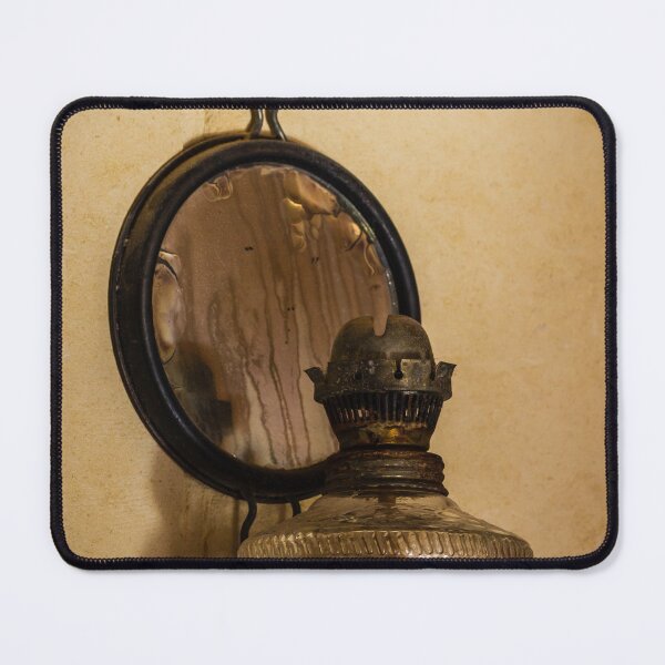 Item preview, Antique Oil Lamp Wall Sconce With Aged Mirror and Glass Reservoir In Rustic Interior designed and sold by Nmallia.