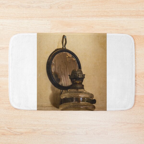 Item preview, Antique Oil Lamp Wall Sconce With Aged Mirror and Glass Reservoir In Rustic Interior designed and sold by Nmallia.
