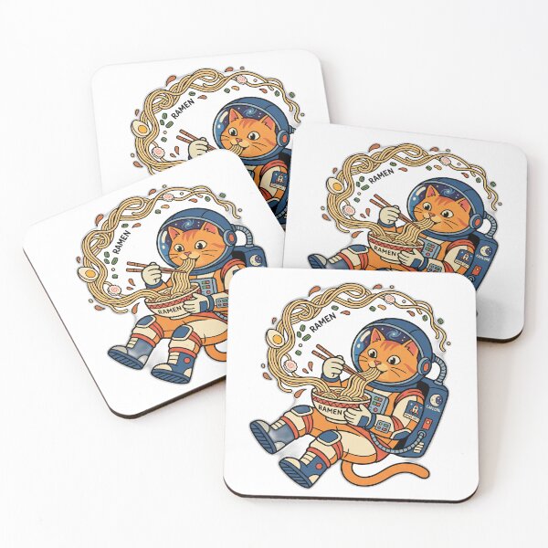 Item preview, Astronaut Cat Eating Ramen In Space Floating Noodles designed and sold by ryanguas.