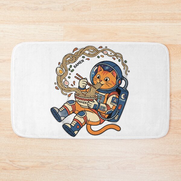 Aperçu de l'œuvre Astronaut Cat Eating Ramen In Space Floating Noodles créée et vendue par ryanguas.