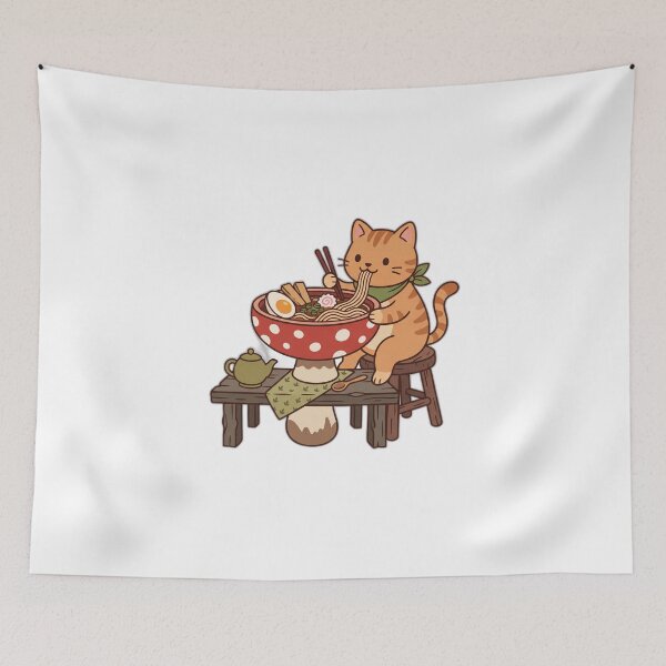 Item preview, Cottagecore Mushroom Bowl Cat Ramen Fairycore designed and sold by ryanguas.