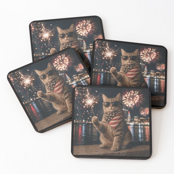 Item preview, Cute Cat Sparkler Sunglasses American Flag Bandana Fourth Of July designed and sold by LizzyKeiko.